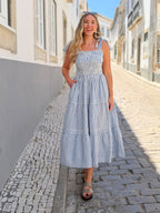 Vestido Joan de Tirantes Anudados - Rayas Azul y Blanco