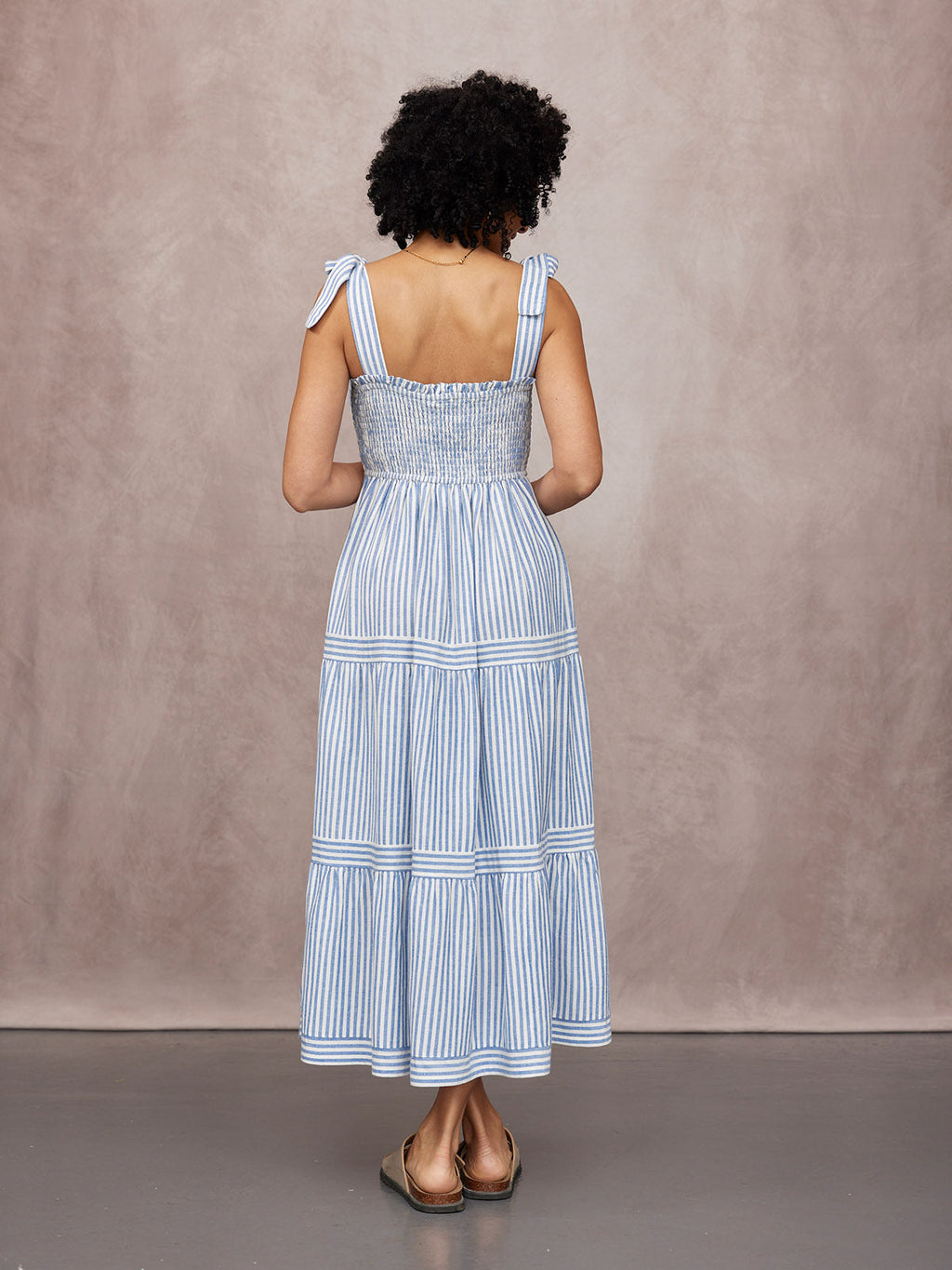 Vestido Joan de Tirantes Anudados - Rayas Azul y Blanco