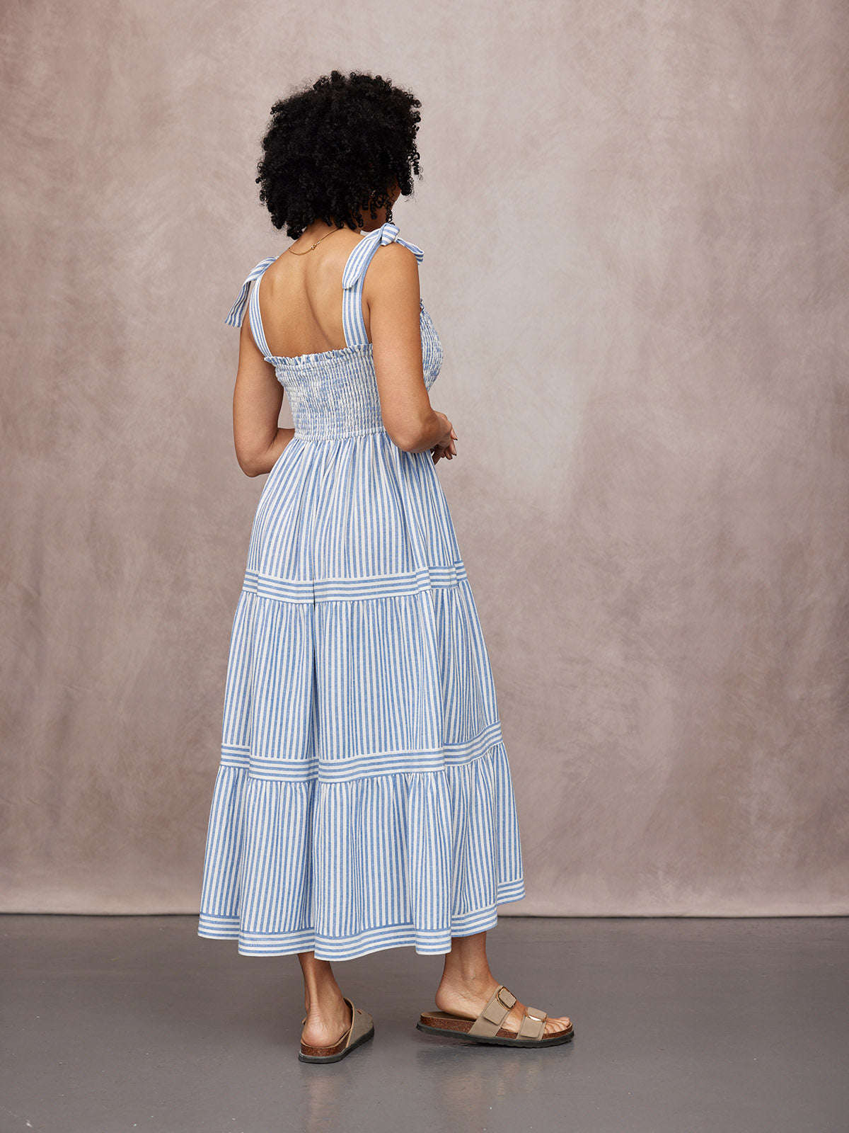 Vestido Joan de Tirantes Anudados - Rayas Azul y Blanco