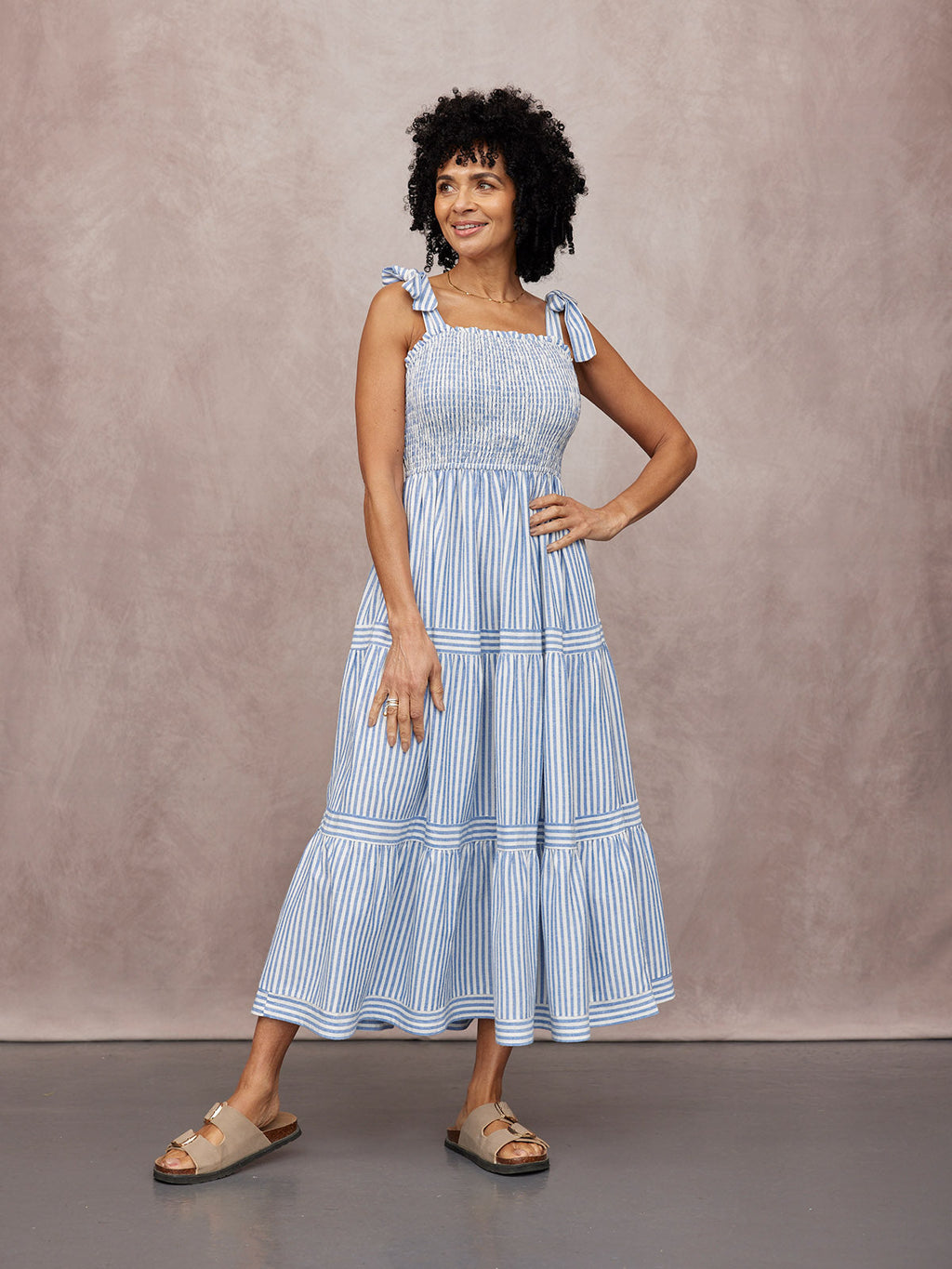 Vestido Joan de Tirantes Anudados - Rayas Azul y Blanco
