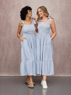 Vestido Joan de Tirantes Anudados - Rayas Azul y Blanco