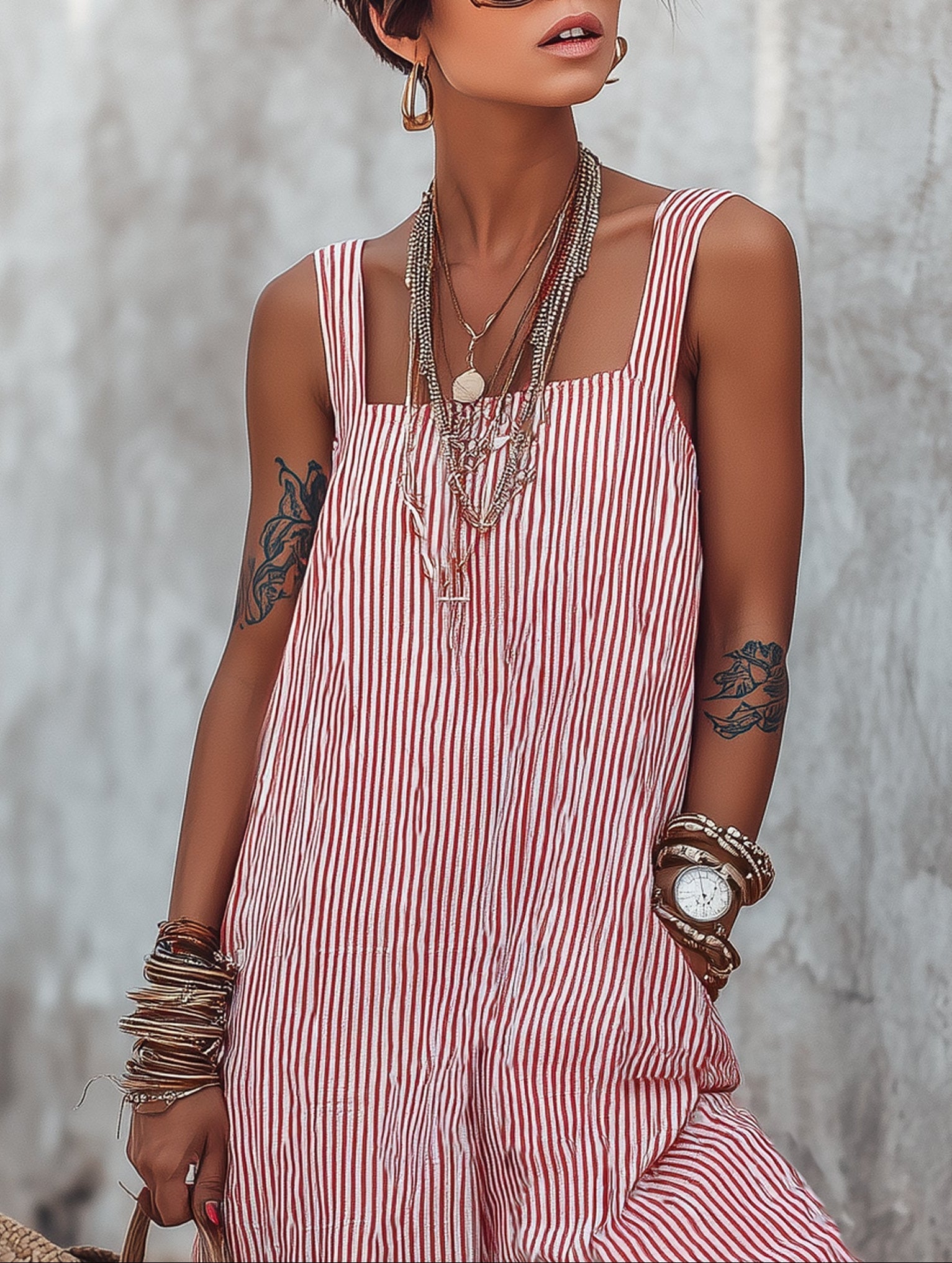 Mono sin mangas de cuello cuadrado con rayas minimalistas