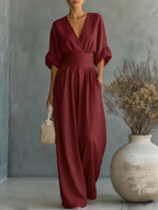 Amelia - Mono elegante con escote en V, cintura alta y pierna ancha