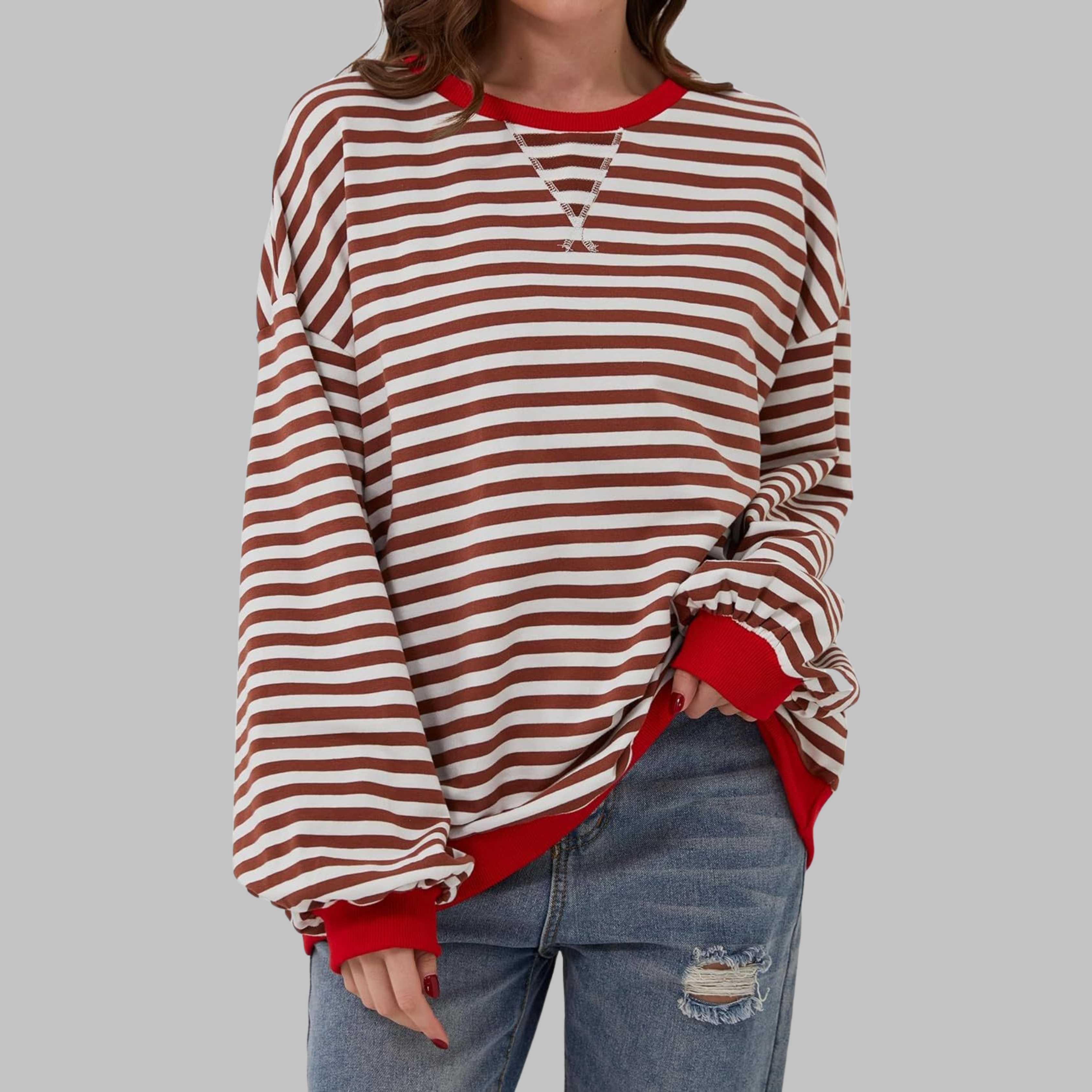 LUKA - Sudadera informal de manga larga con cuello redondo y rayas
