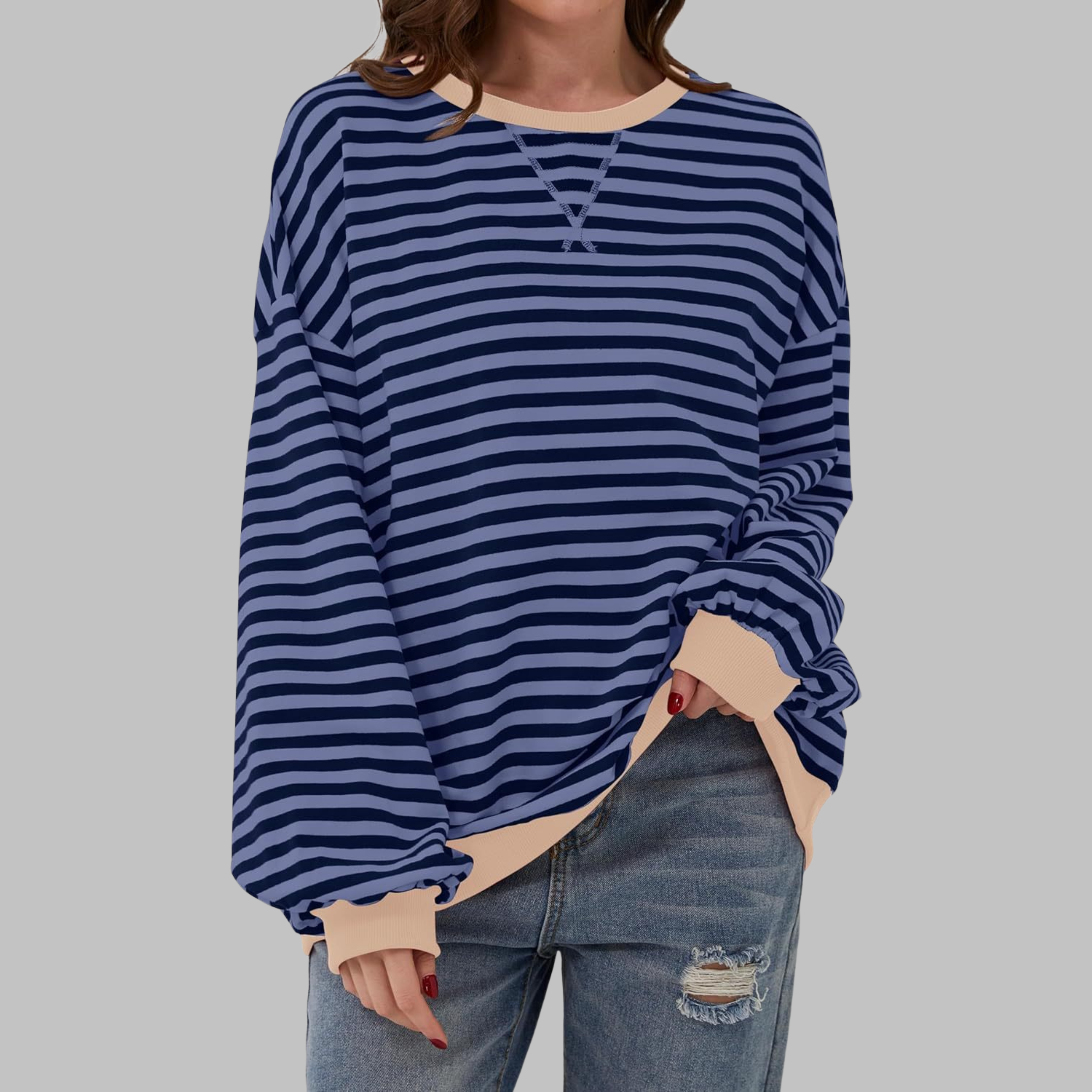 LUKA - Sudadera informal de manga larga con cuello redondo y rayas