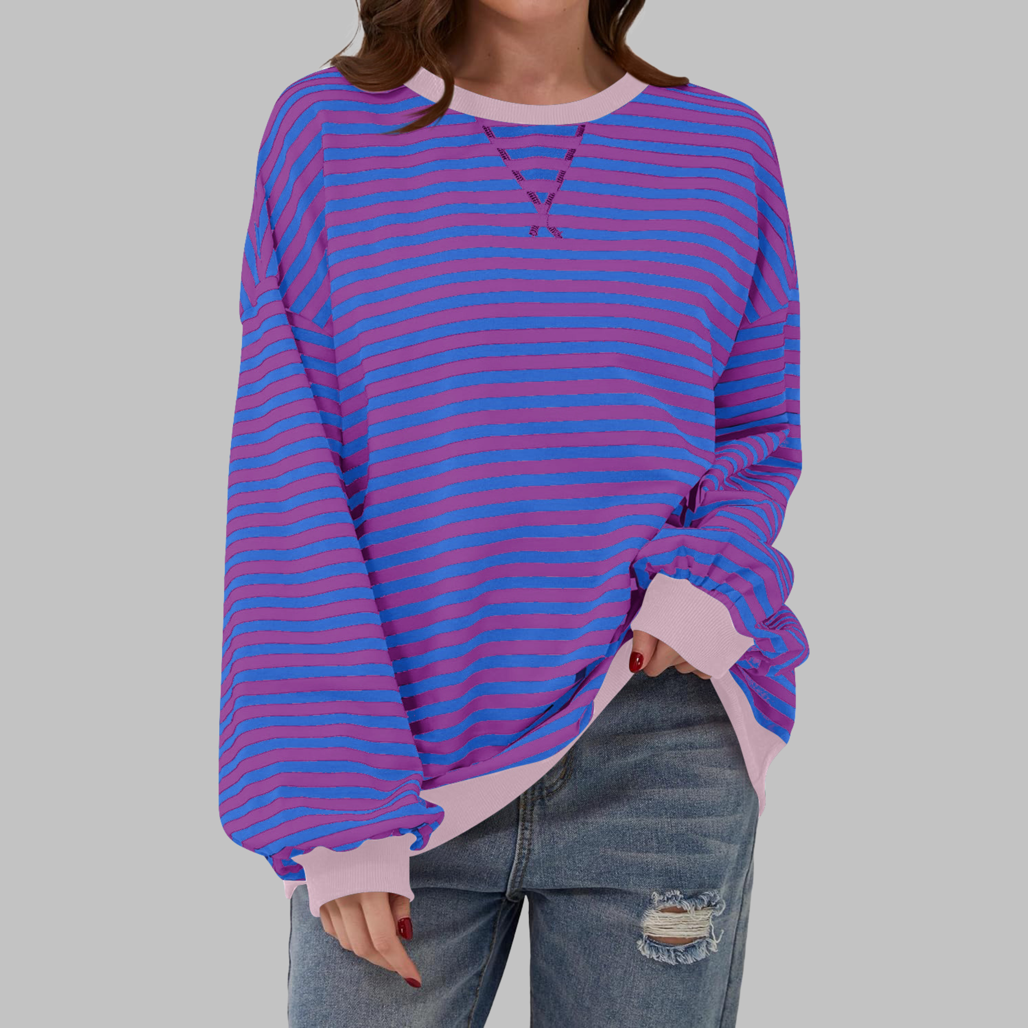 LUKA - Sudadera informal de manga larga con cuello redondo y rayas