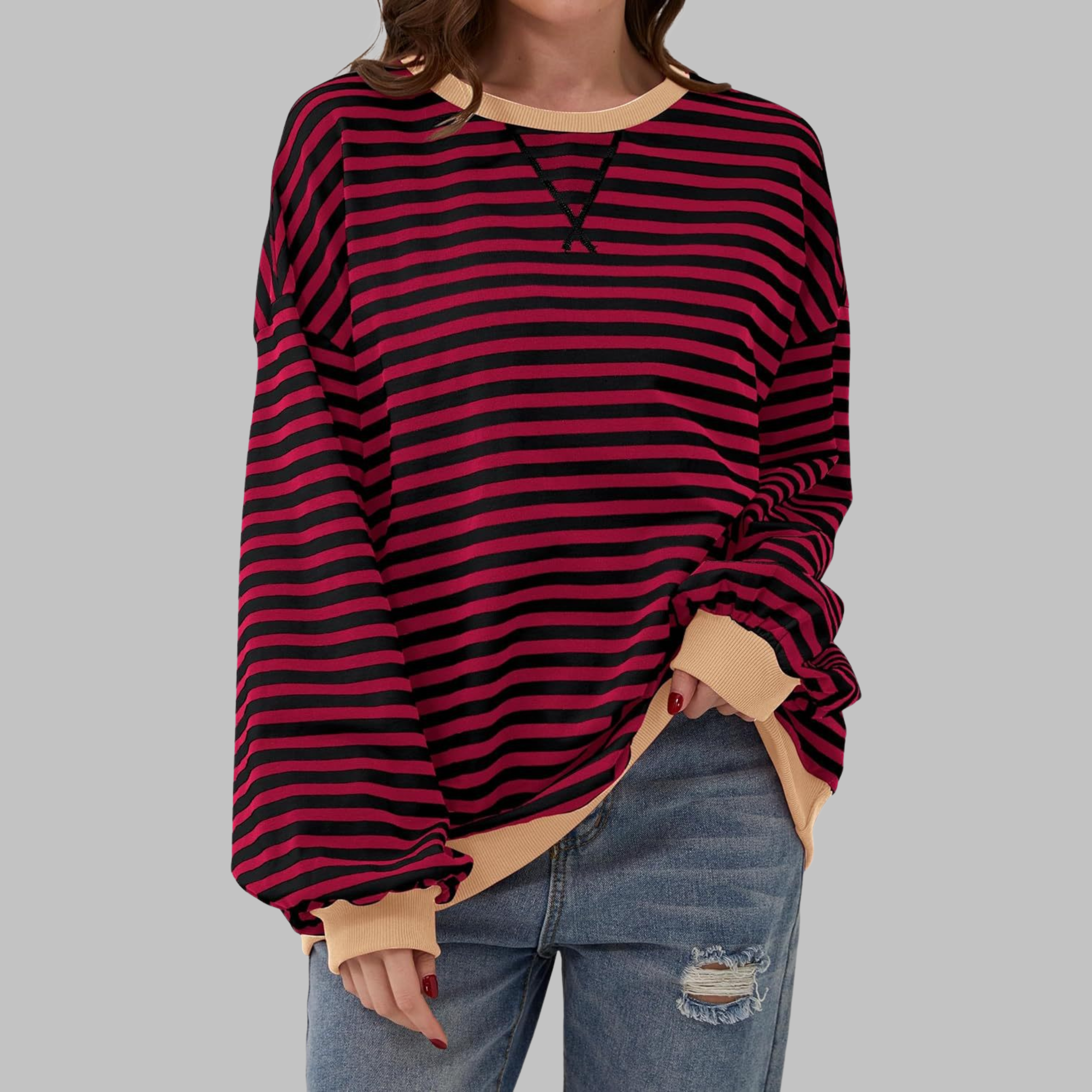 LUKA - Sudadera informal de manga larga con cuello redondo y rayas