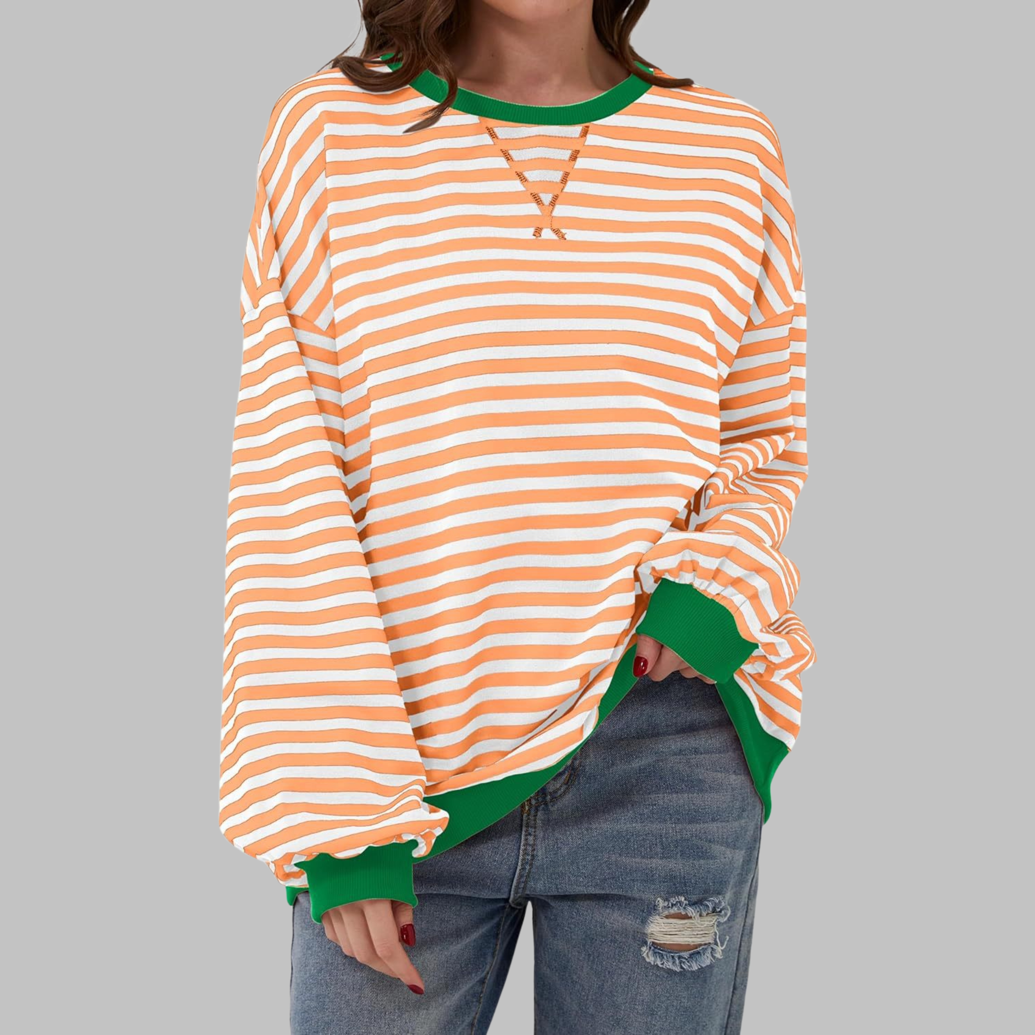 LUKA - Sudadera informal de manga larga con cuello redondo y rayas