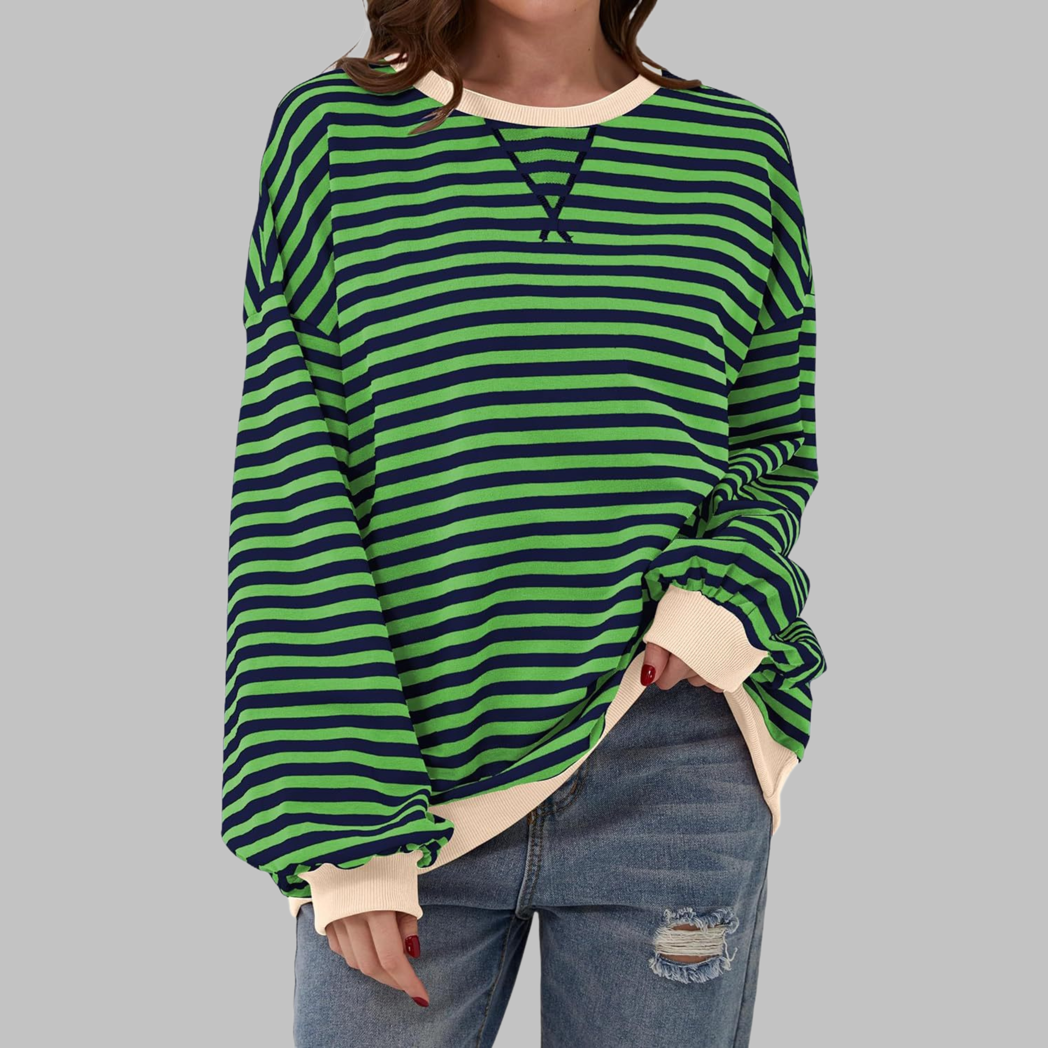 LUKA - Sudadera informal de manga larga con cuello redondo y rayas