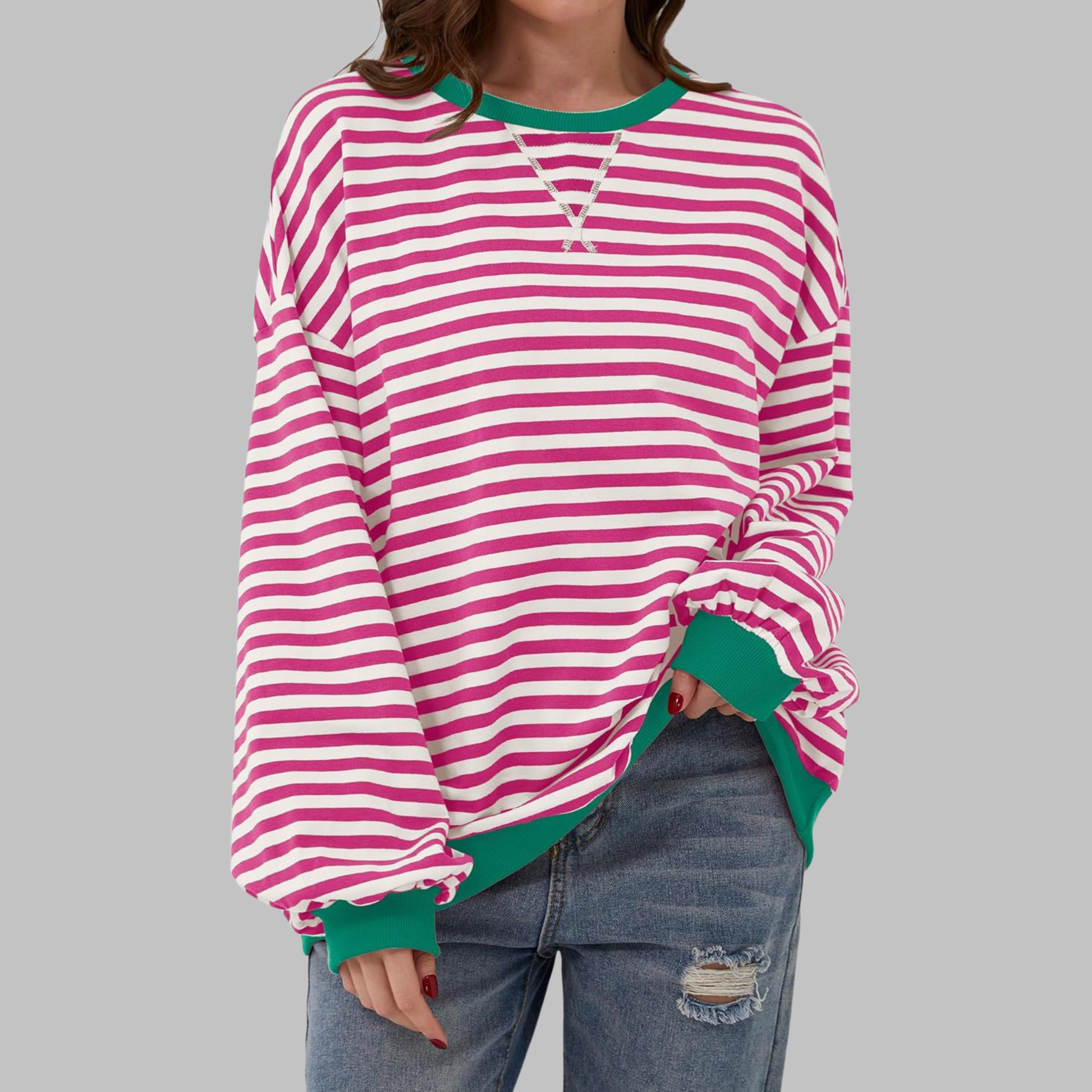 LUKA - Sudadera informal de manga larga con cuello redondo y rayas