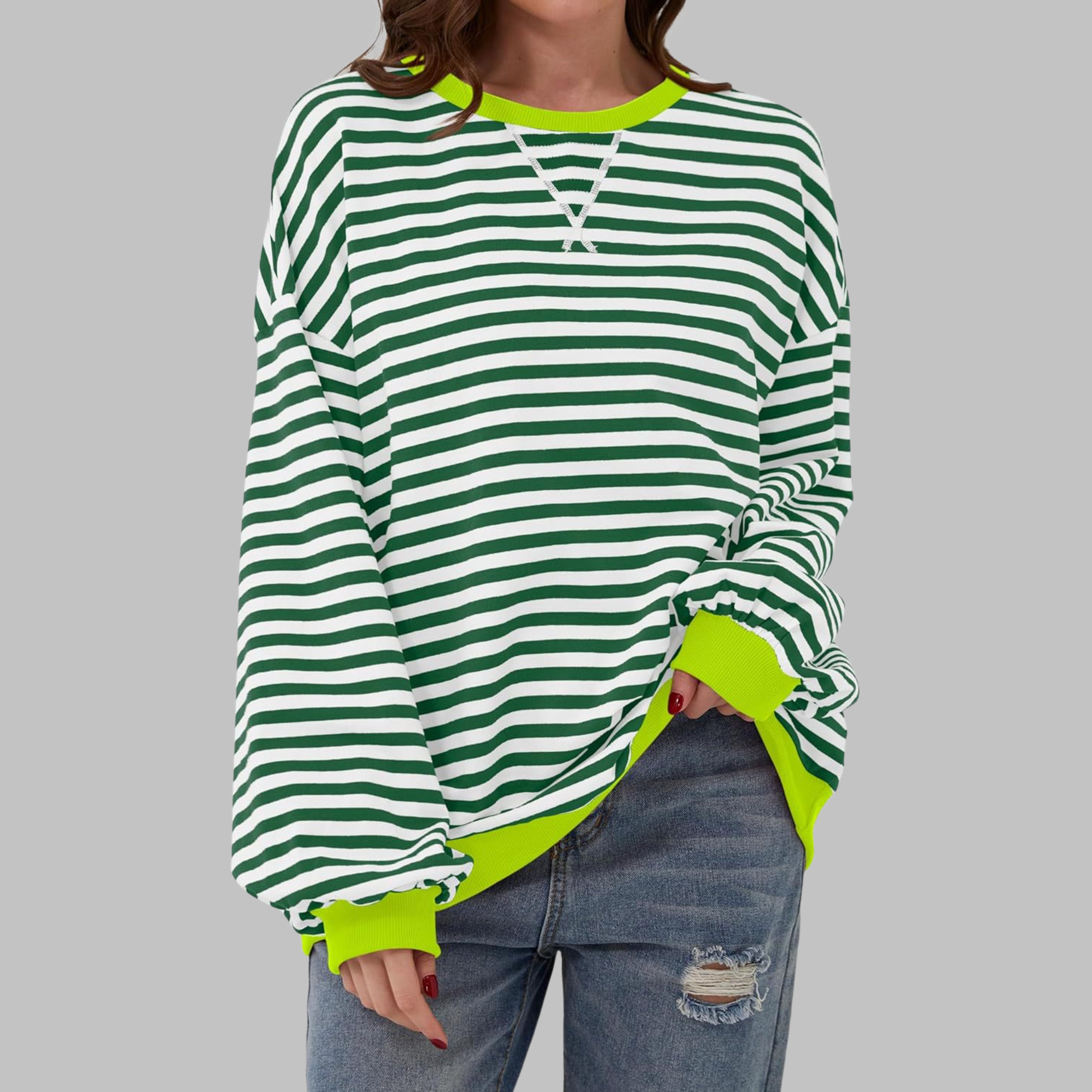 LUKA - Sudadera informal de manga larga con cuello redondo y rayas