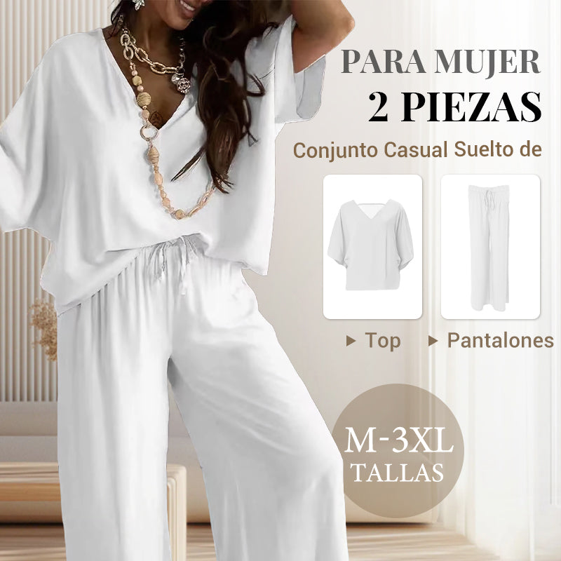 Traje casual holgado de color sólido para mujer