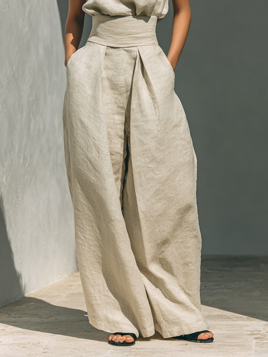 Maria - Conjunto Minimalista de Camiseta de Tirantes y Pantalón Ancho para Mujer