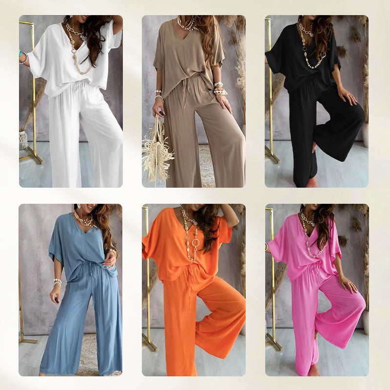 Traje casual holgado de color sólido para mujer