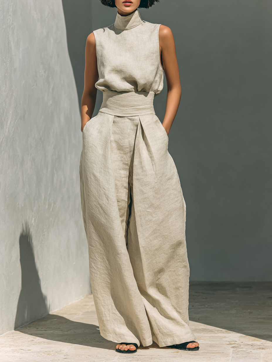 Maria - Ensemble minimaliste débardeur et pantalon large pour femme
