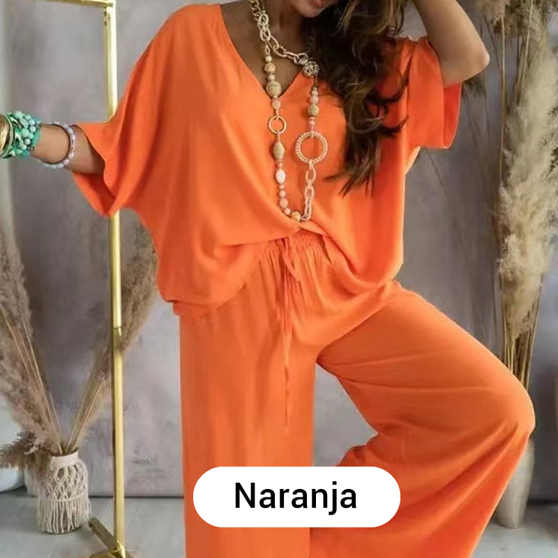 Traje casual holgado de color sólido para mujer