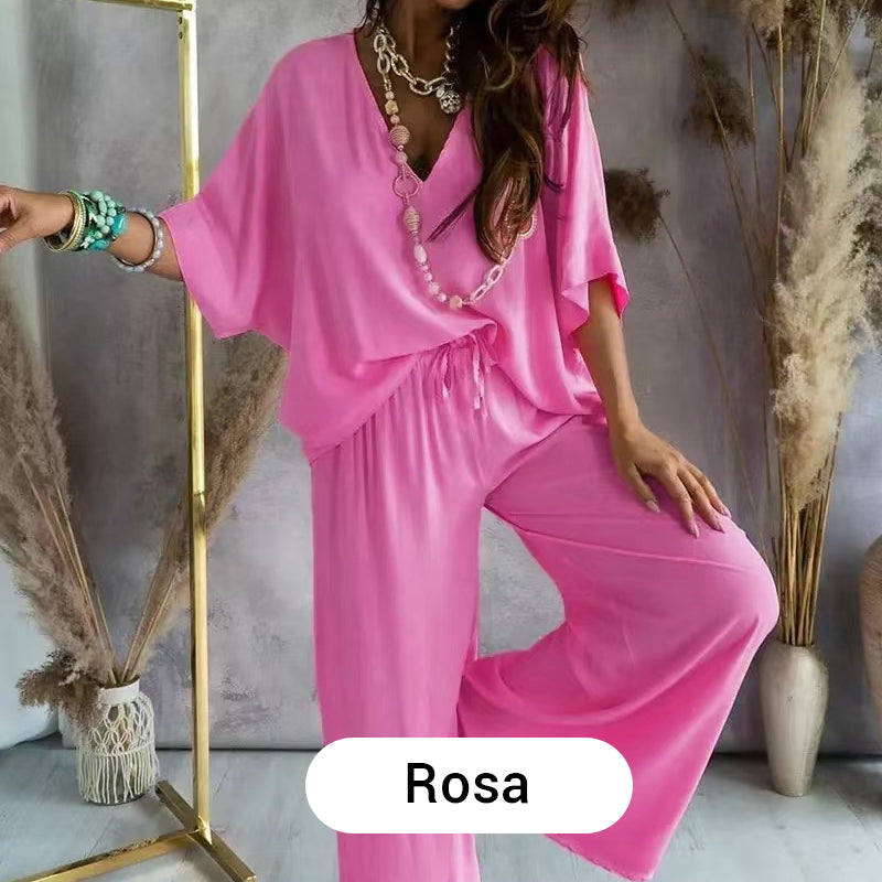 Traje casual holgado de color sólido para mujer