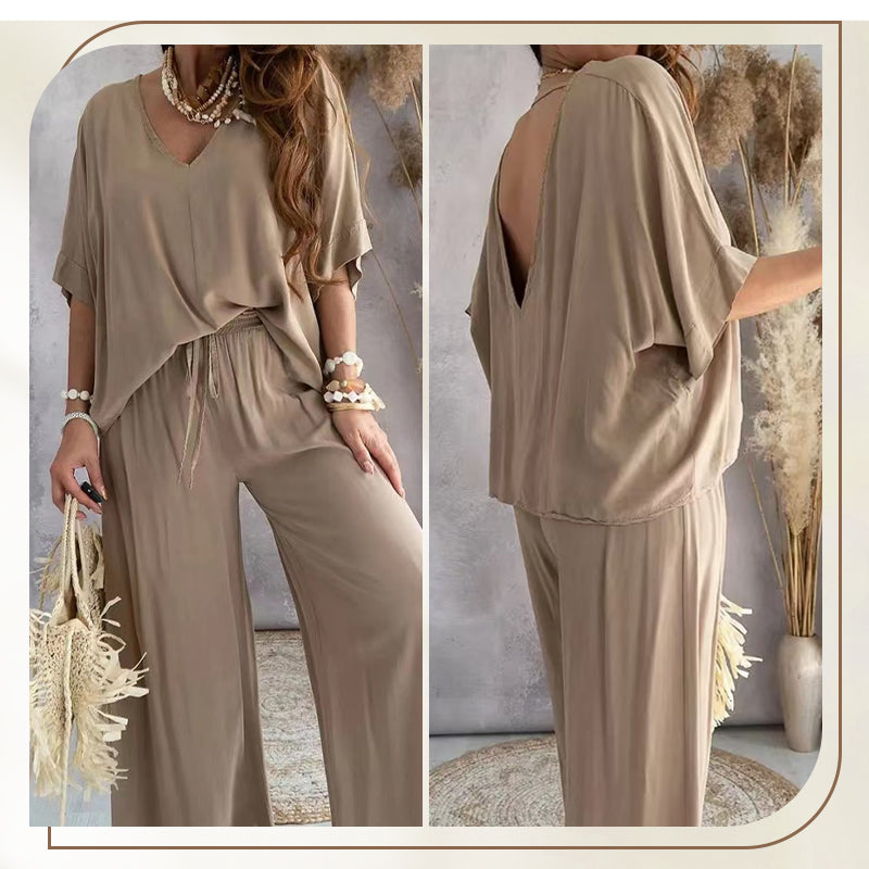 Traje casual holgado de color sólido para mujer