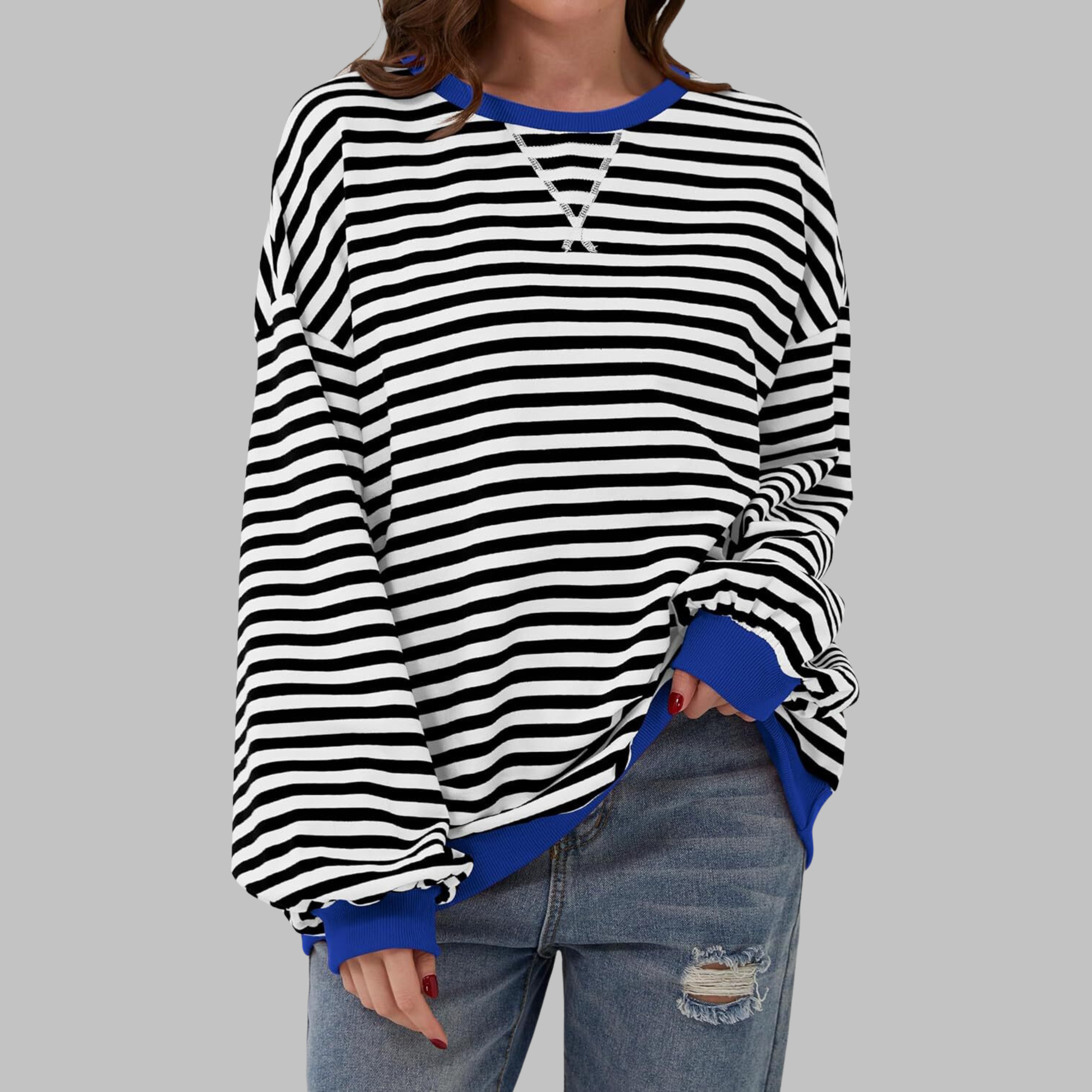 LUKA - Sudadera informal de manga larga con cuello redondo y rayas
