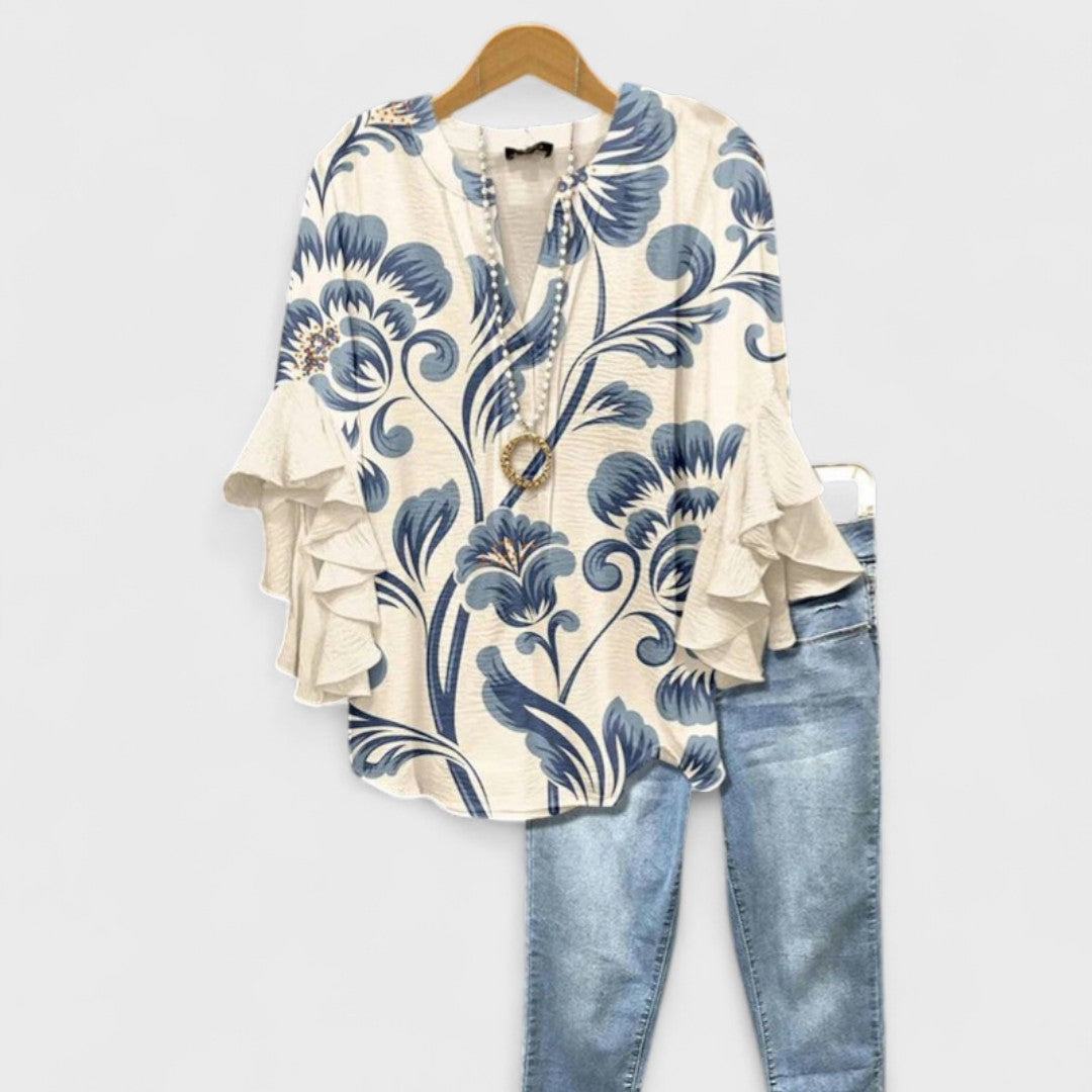 Cordelia | Blusa estampada de mujer con mangas con volantes