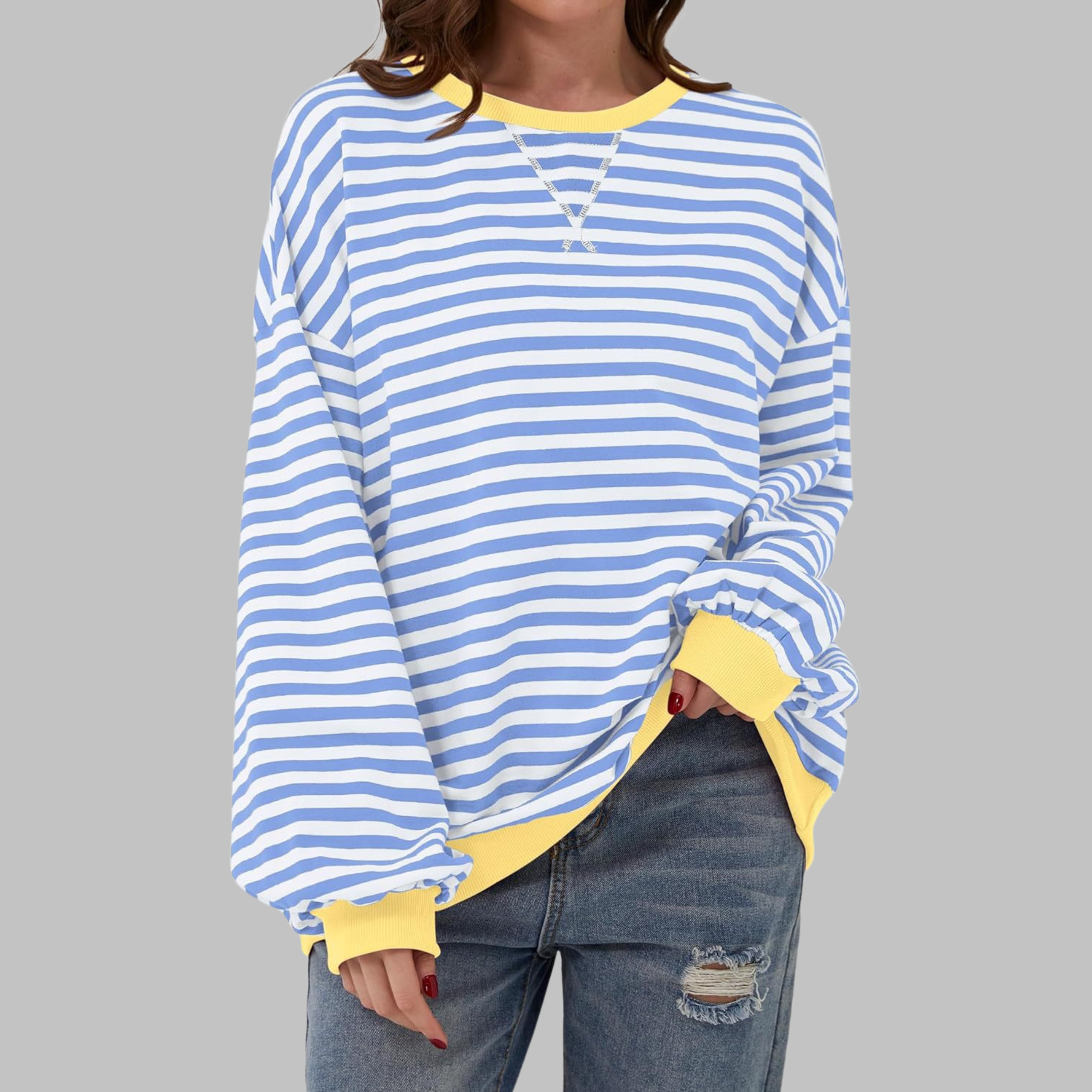 LUKA - Sudadera informal de manga larga con cuello redondo y rayas