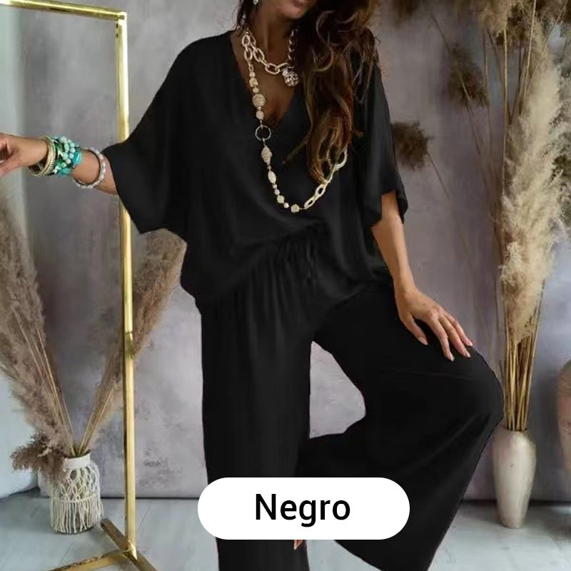 Traje casual holgado de color sólido para mujer