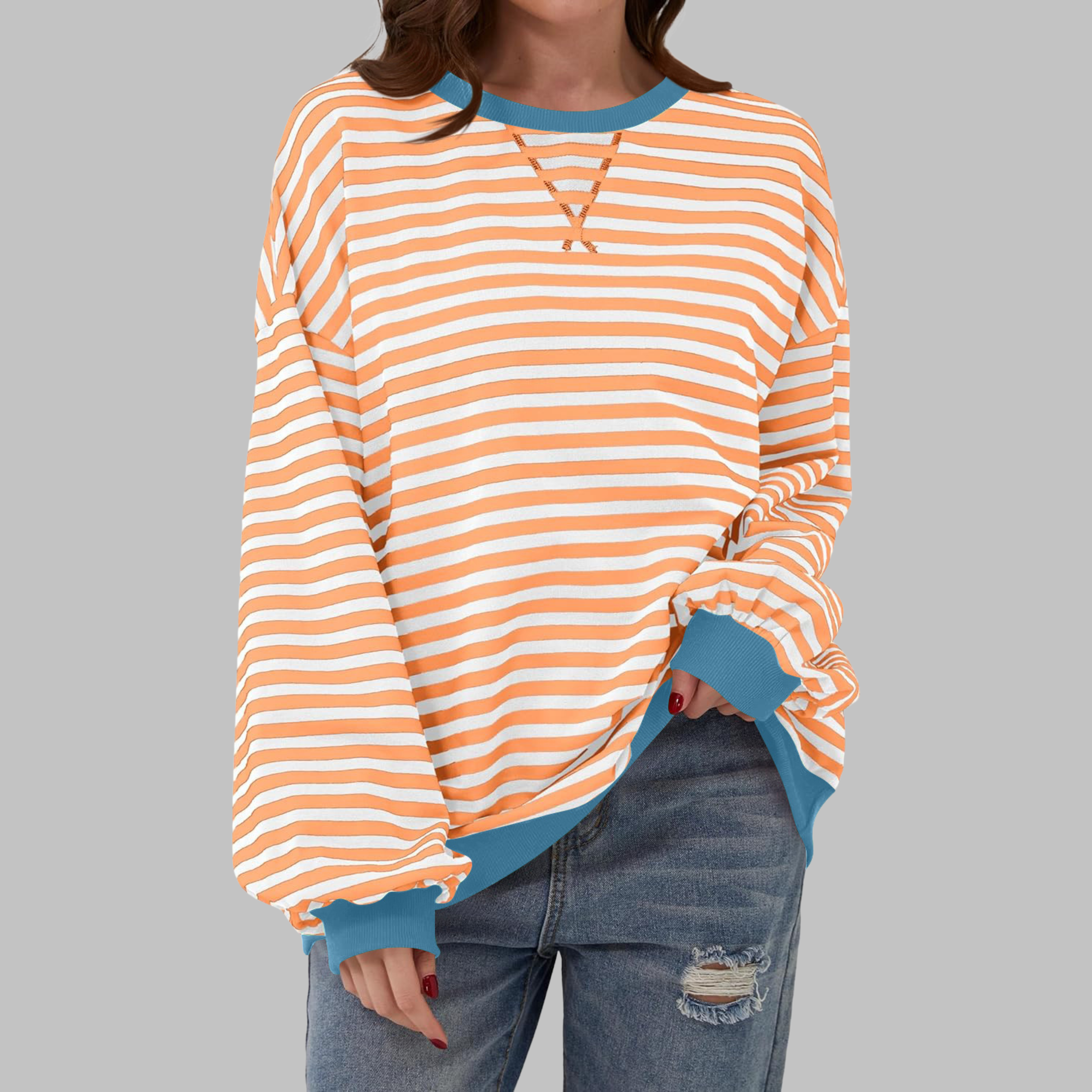 LUKA - Sudadera informal de manga larga con cuello redondo y rayas
