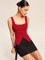 Top Chaleco Cuello Cuadrado de Algodón y Lino