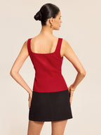 Top Chaleco Cuello Cuadrado de Algodón y Lino