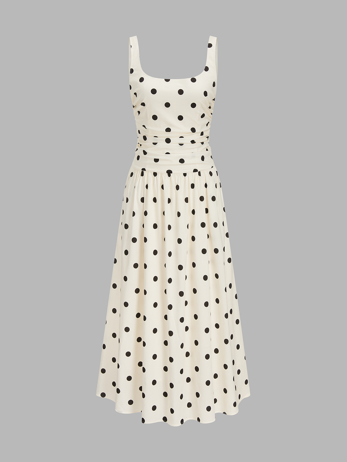 Vestido maxi cami fruncido de lunares
