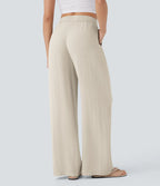 Pantalones Casuales de Cintura Alta in Cordón y Bolsillos