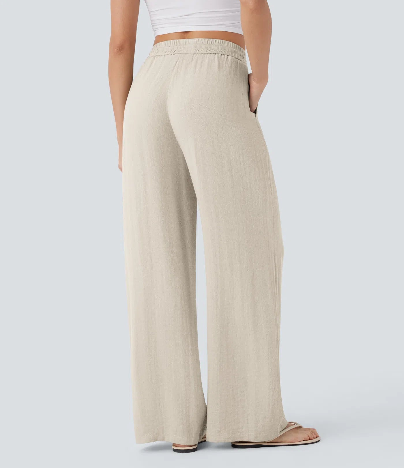 Pantalones Casuales de Cintura Alta in Cordón y Bolsillos