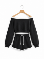 SARAH - Conjunto Deportivo Negro con Ribete Blanco – Top y Pantalones Cortos a Juego