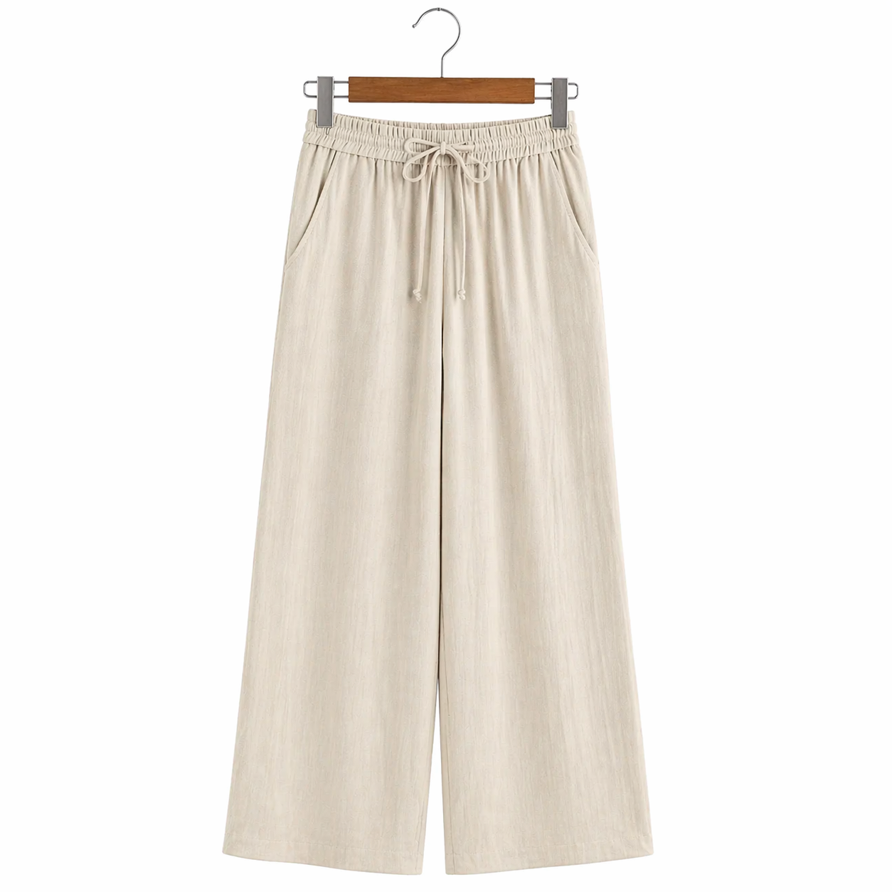 Pantalones Casuales de Cintura Alta in Cordón y Bolsillos
