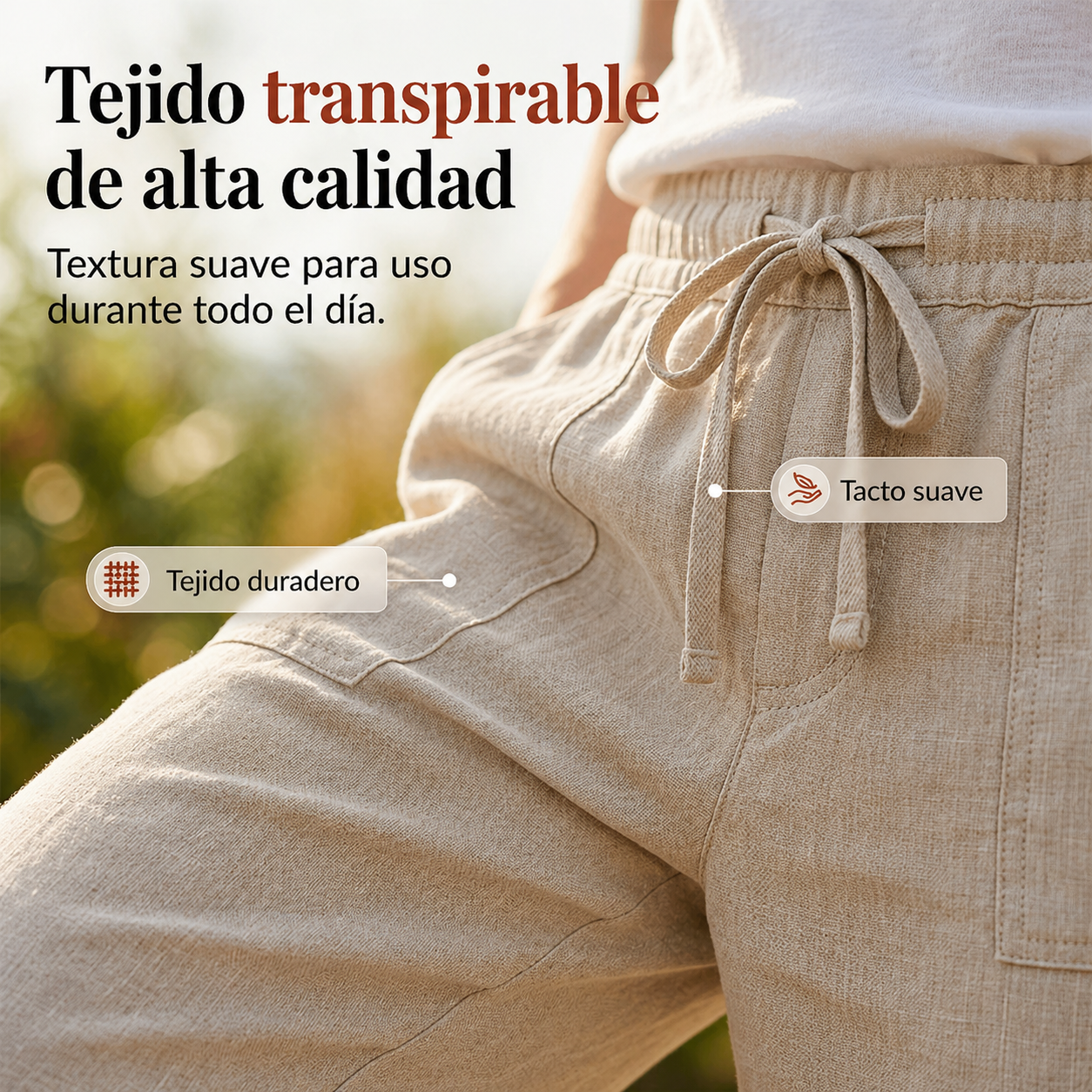 Pantalón capri casual de algodón y lino para mujer