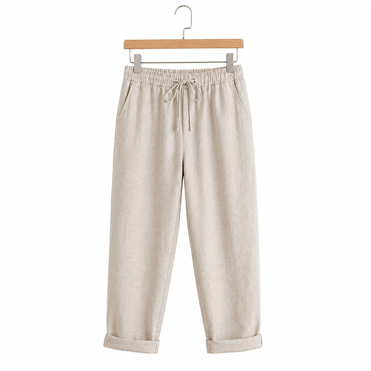 Pantalón capri casual de algodón y lino para mujer