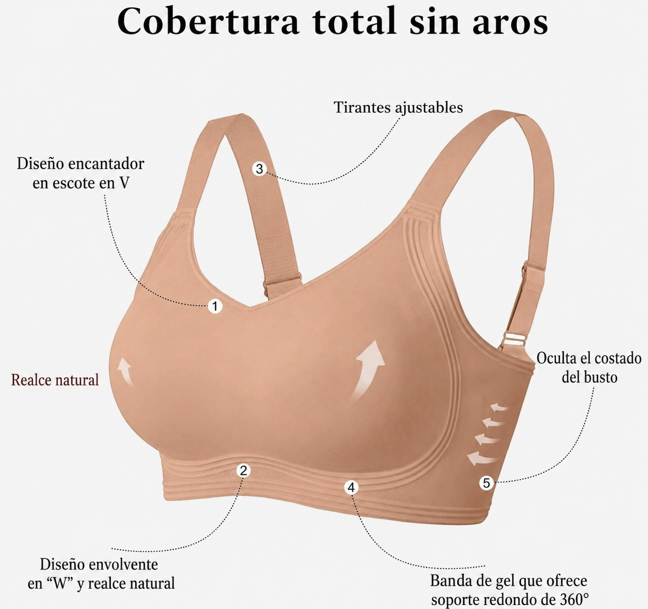 Sujetador sin costuras push up sin aros de cobertura total "PILI"
