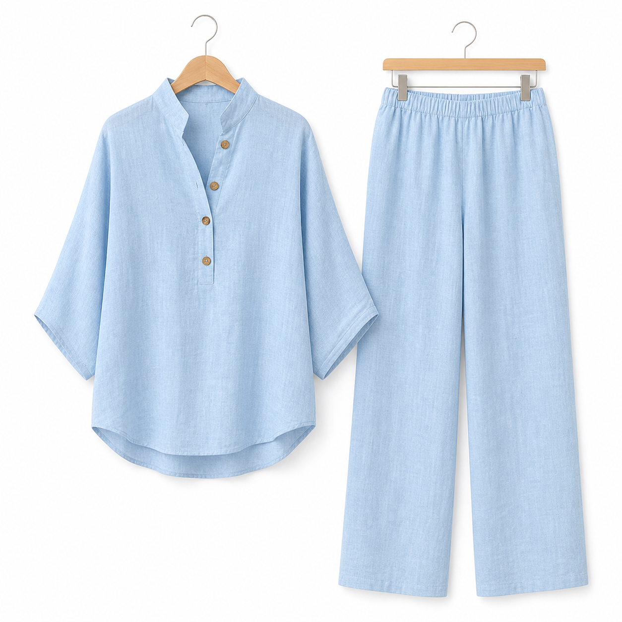 Mariel | Conjunto Algodón Lino Mangas Murciélago Pantalón Ancho