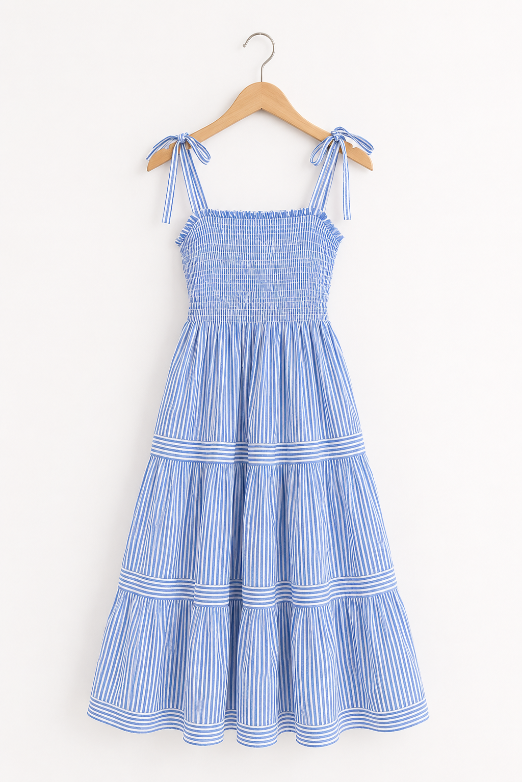 Vestido Joan de Tirantes Anudados - Rayas Azul y Blanco