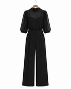 Conjunto Valentina |  negro,top camisola transparente y pantalón de pierna ancha