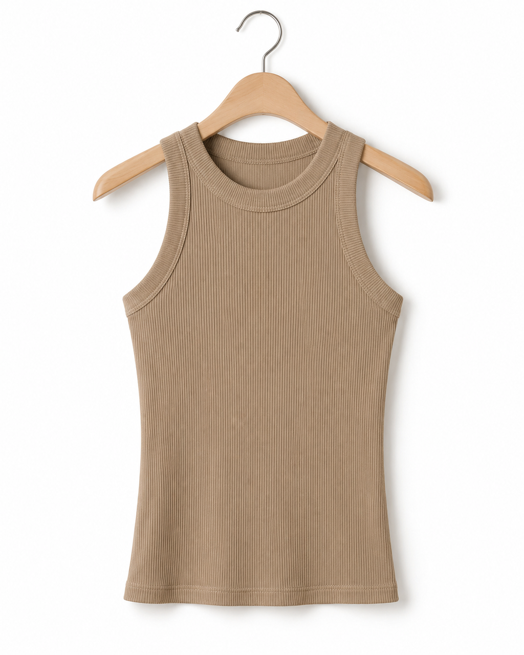 Camiseta sin mangas de cuello redondo acanalada para mujer ChicMe