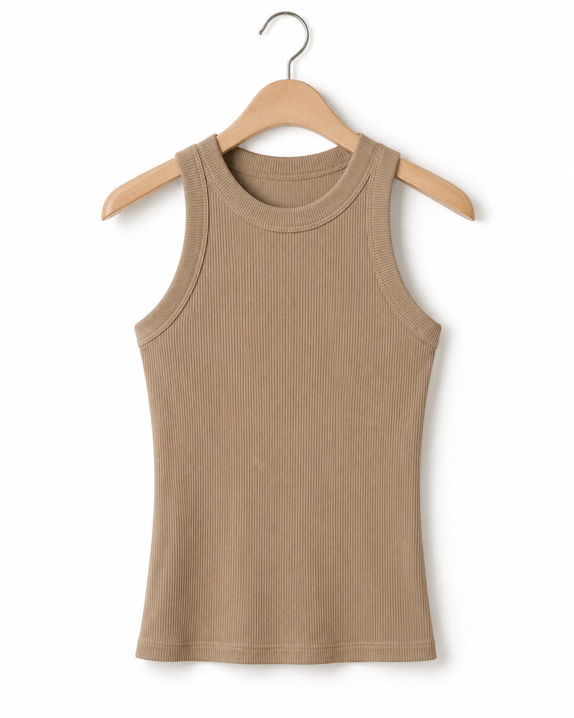 Camiseta sin mangas de cuello redondo acanalada para mujer ChicMe