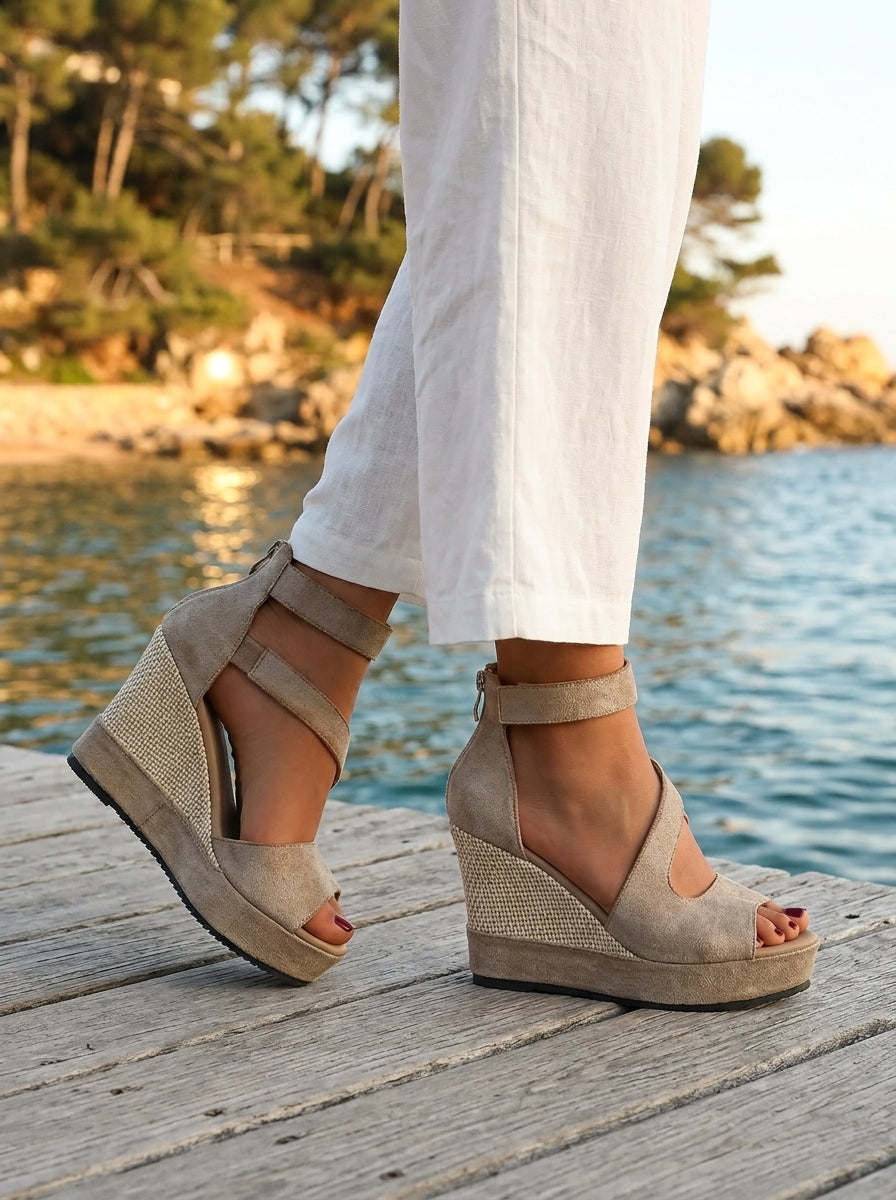 Monica | Sandales compensées en jute pour l’été avec fermeture velcro
