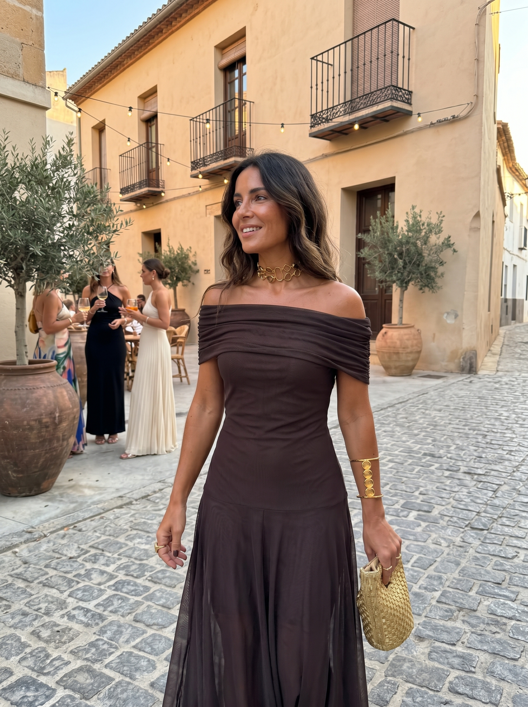 Robe longue Carla à épaules dénudées - Vert - XS
