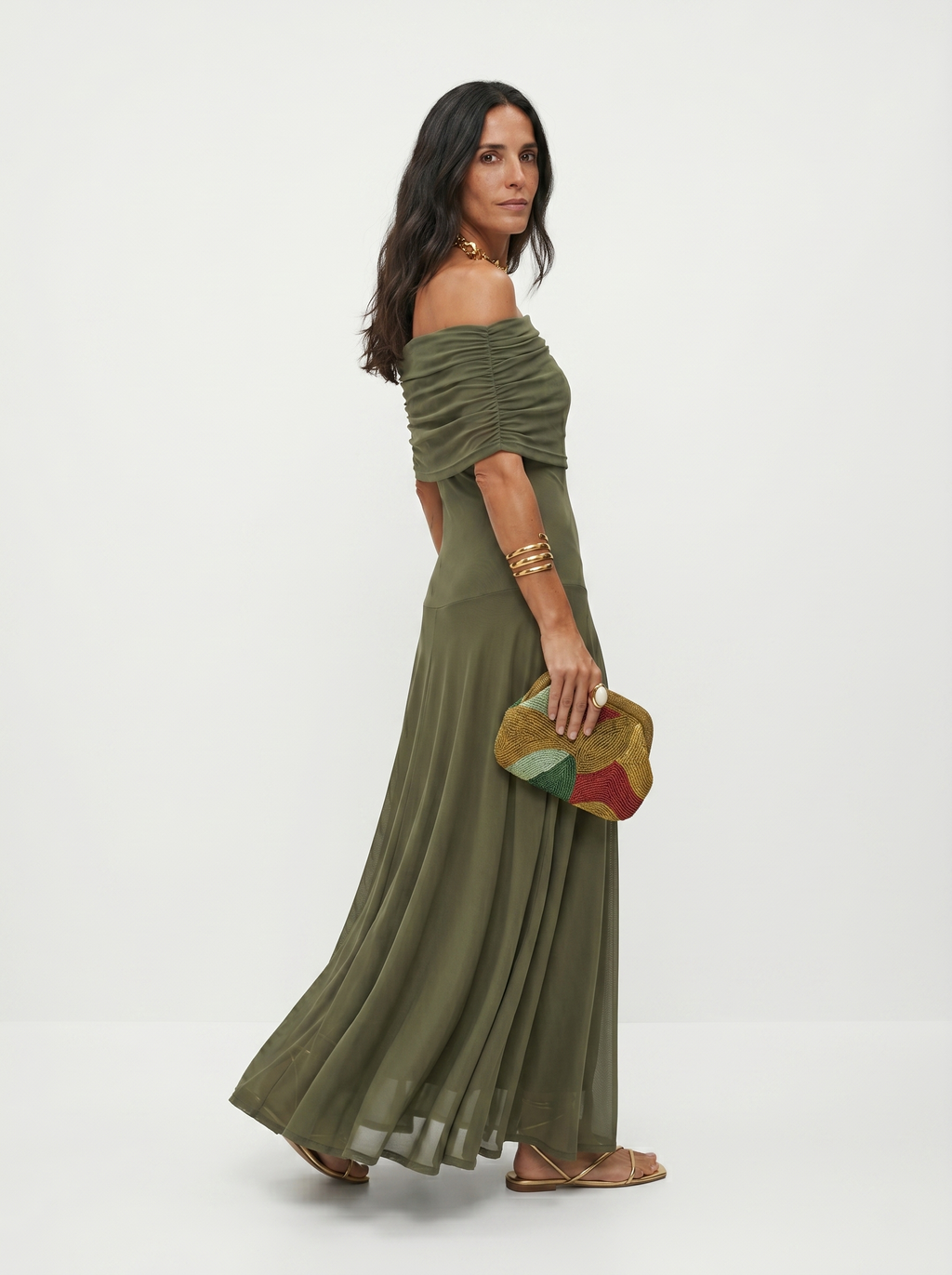 Robe longue Carla à épaules dénudées - Vert - L