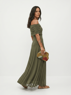 Robe longue Carla à épaules dénudées - Vert - L