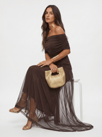 Robe longue Carla à épaules dénudées - Marron foncé - 2XL