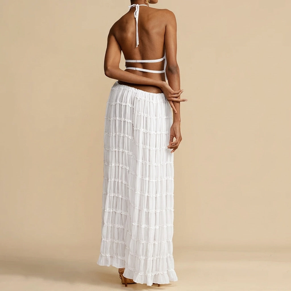 Conjunto Capri — Set de dos piezas con top halter y falda larga de tul - Negro, talla M