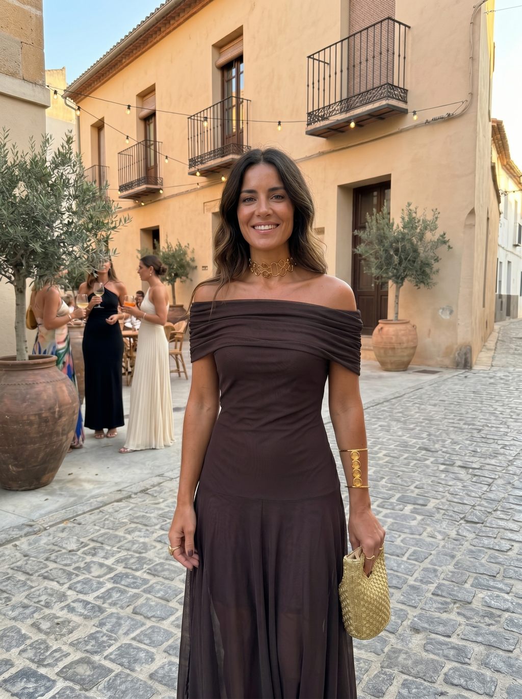 Robe longue Carla à épaules dénudées - Vert - S