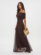 Robe longue Carla à épaules dénudées - Marron foncé - M